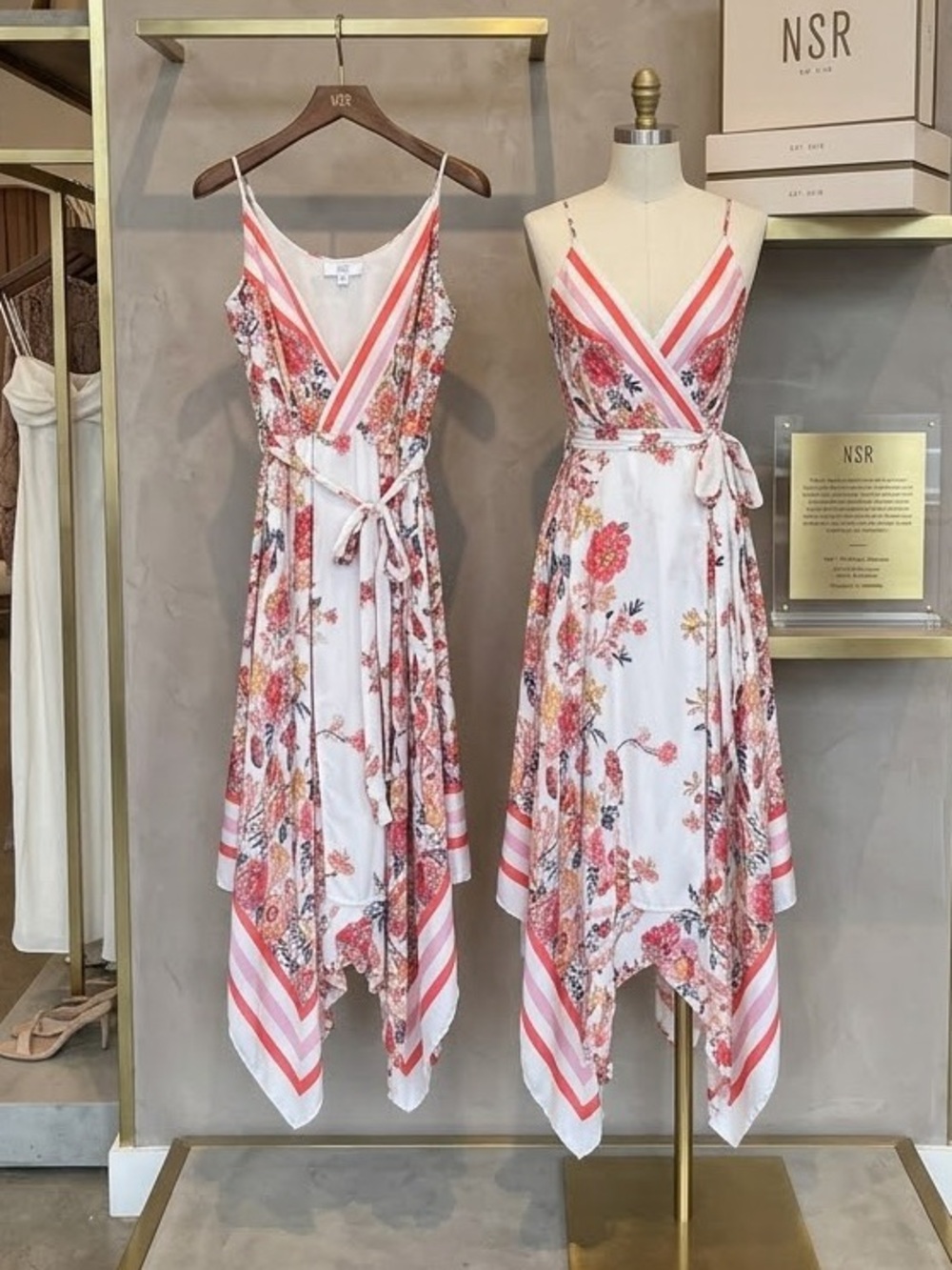 NSR White Floral Asymmetrical Wrap Dress with Pink Accents